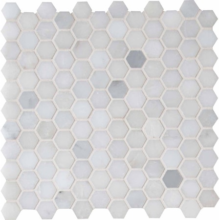 Msi Greecian White Hexagon SAMPLE Polished Marble Mesh-Mounted Mosaic Tile ZOR-MD-0214-SAM
